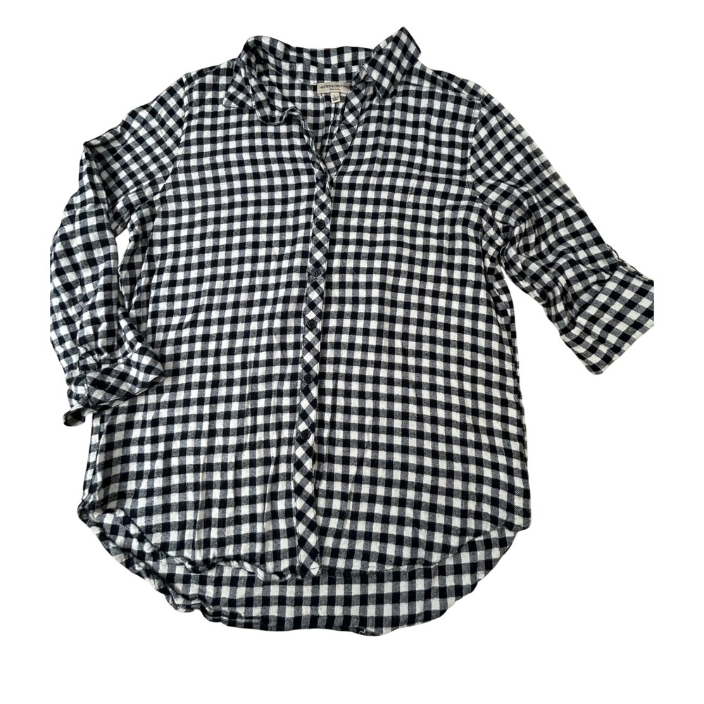 Hester & Orchard Black White Gingham Button Down Shirt Large Plaid Flannel
